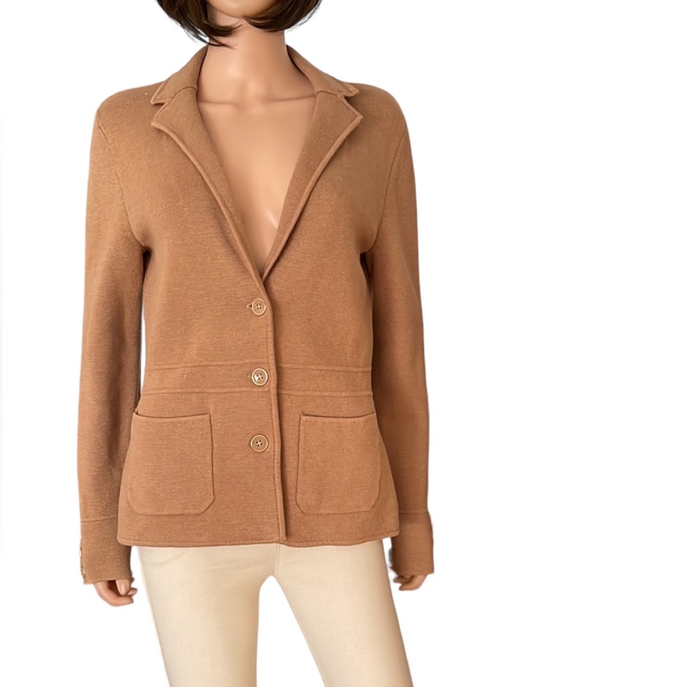Talbots doubled faced knit sweater blazer tan neutral classic fit